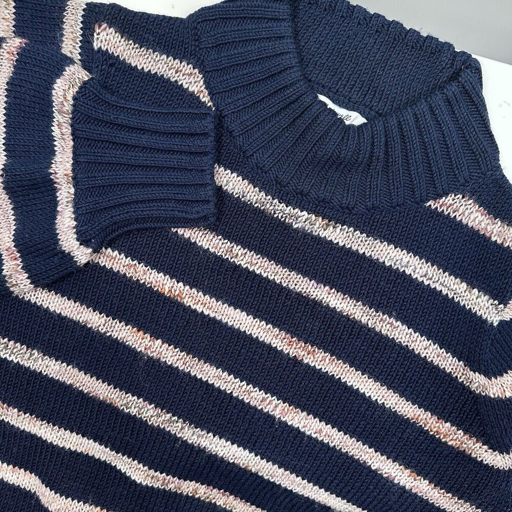 Madewell Wool Blend Pullover Sweater Small Striped Metcalf Navy Cream Mockneck